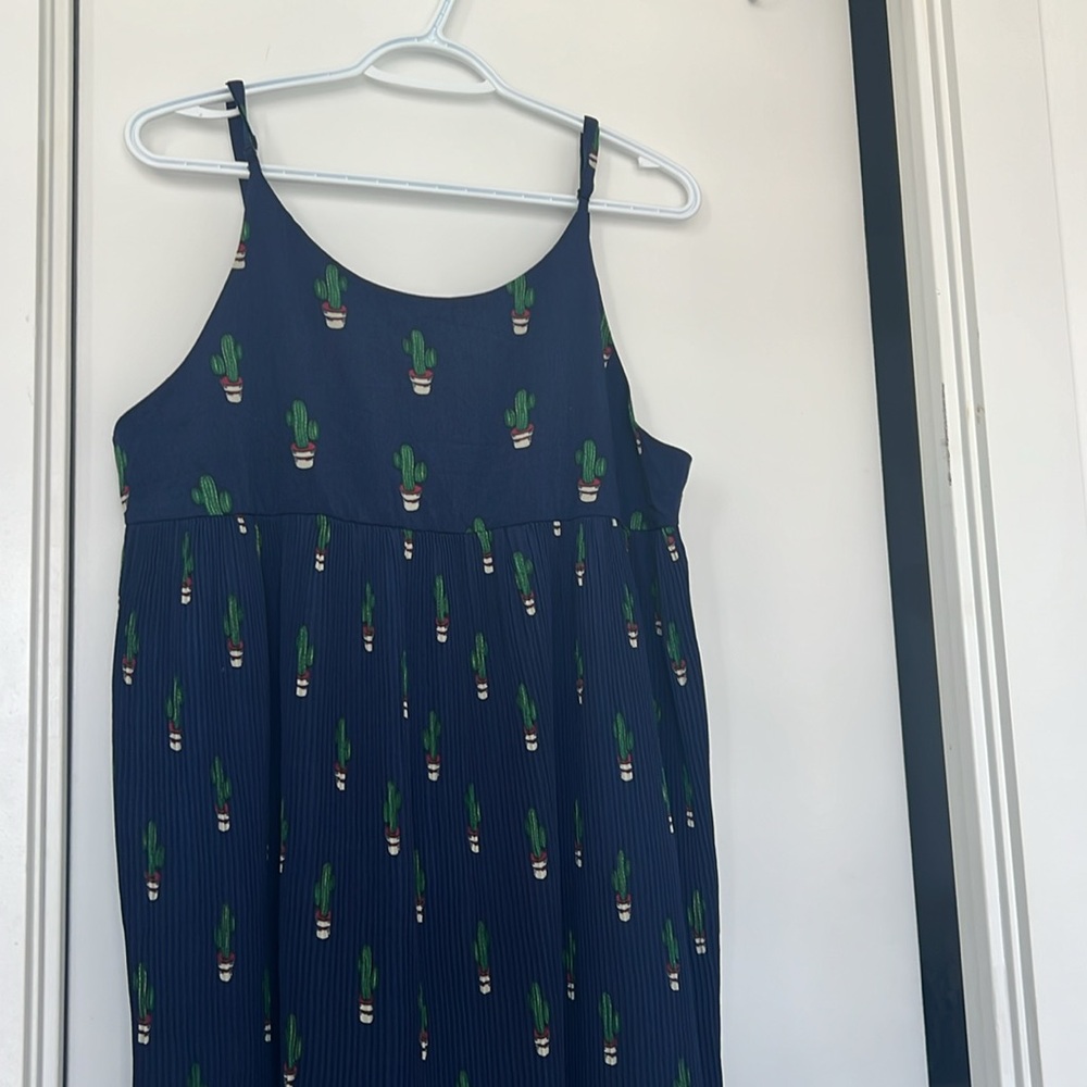 Elegant Navy Dress with Cactus Pattern